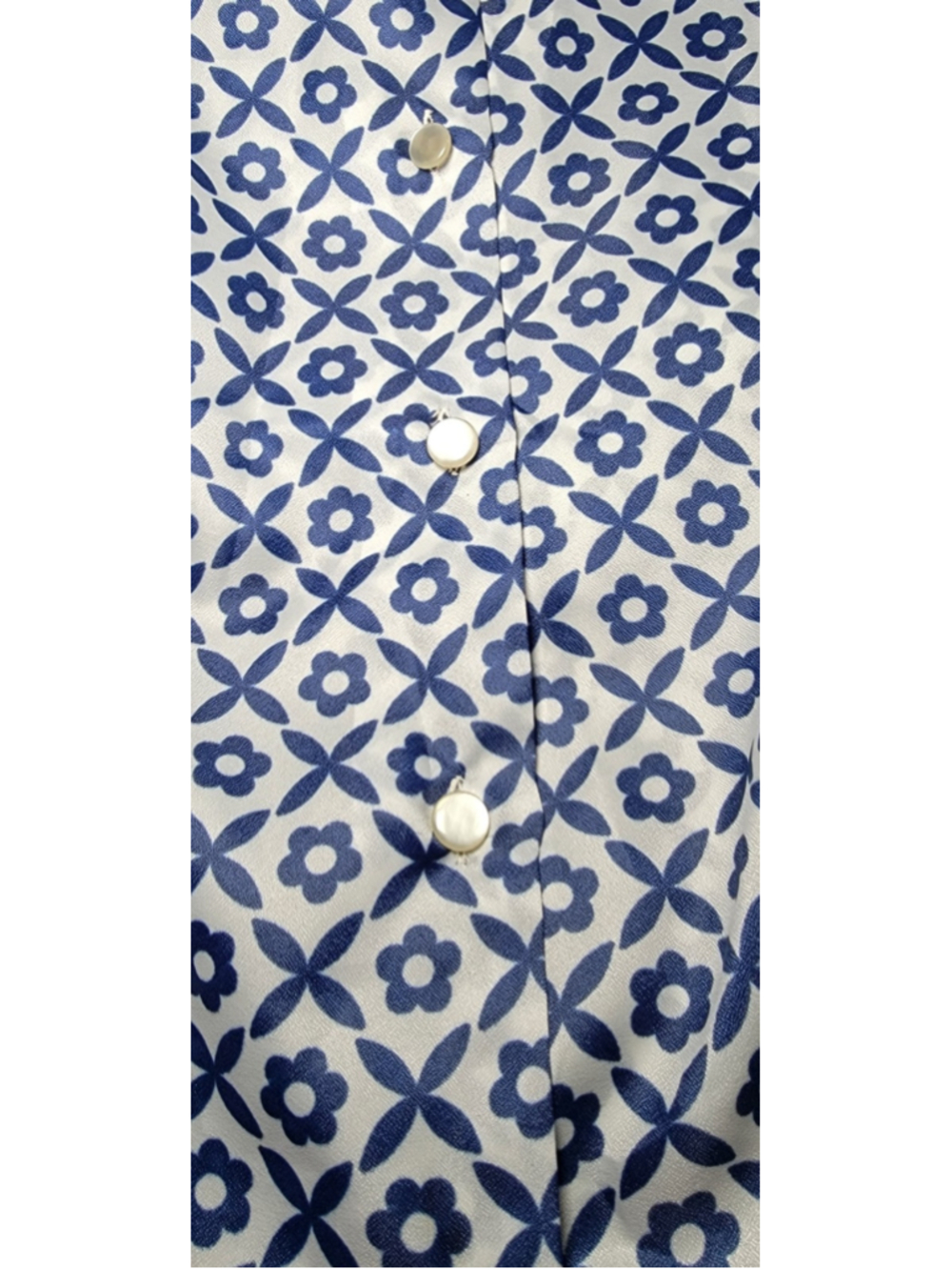 Vintage Take #1 Blouse Sz 36 Blue White Floral Mod Korea Long Sleeve Shirt - Picture 5 of 5